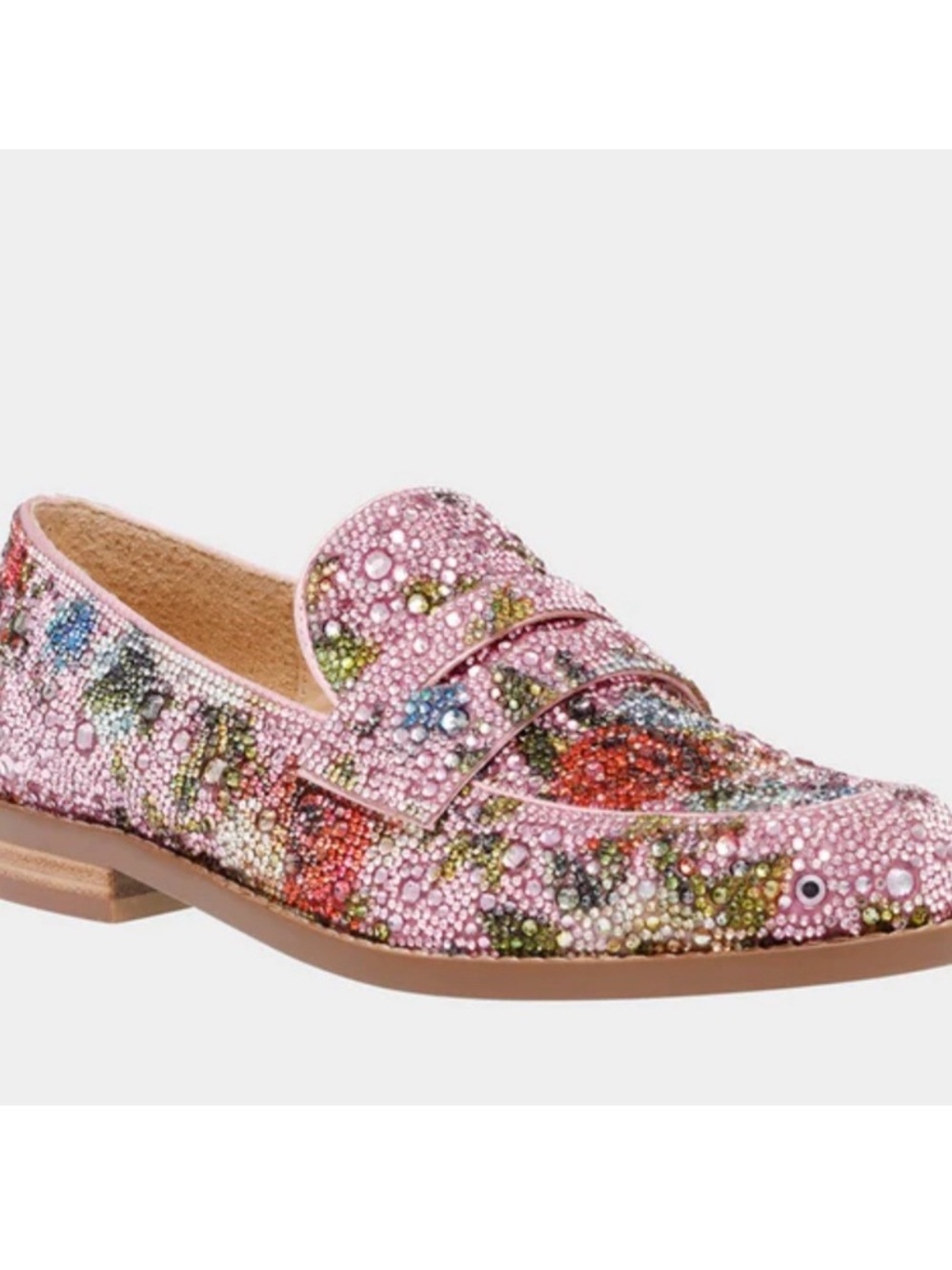 Betsey Johnson Aron Floral Shimmer Rhinestone Embellished Penny Loafers 8.5 - Picture 2 of 14